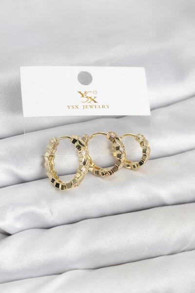 Inure Jewelry Brass Gold Color Zircon Stone Honeycomb Ring Model Ysx Trio Ear...