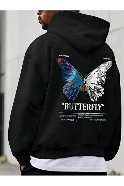 donamod Hanorac cu șnur din seria Coko, cu imprimeu slogan și fluturi