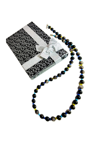ayrestyle Obsidian Natural Stone Long Necklace 55 Cm, Protection Necklace, Women's Choker