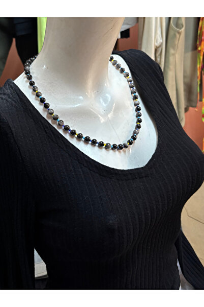 ayrestyle Obsidian Natural Stone Long Necklace 55 Cm, Women's Choker with Col...