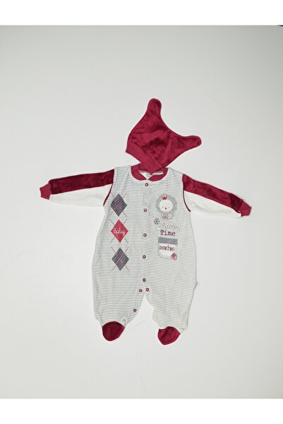 Baby Slon Kids Clup Kışlık kadife aslan nakışlı full çıtçıt kapamalı bereli p...