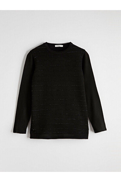 LC Waikiki Black Crew Neck Striped Women's Knitwear Sweater