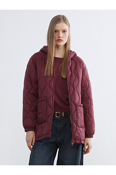 LC Waikiki Burgundy Hooded Quilted Women's Puffer Jacket