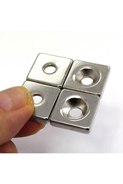Hdg Havşa delikli Kare Neodyum Mıknatıs 10x10x5 mm Delik çapı D8/D4 - 4 adet