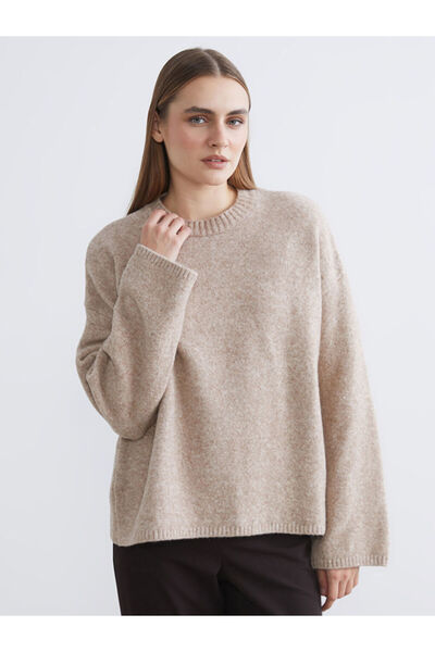 LC Waikiki Beige Crew Neck Oversize Women's Knitwear Sweater