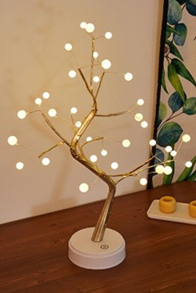Buffer ® Masaüstü Boncuklu Şarjlı Ağaç Lamba – 3 Kademeli Dokunmatik Işık, De...