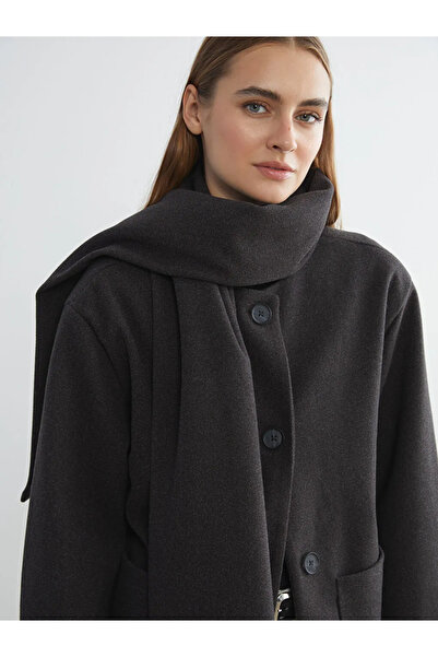LC Waikiki Antrasit Çıkarılabilir Şal Yaka Kadın Kaşe Kaban