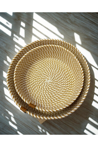 Olea Golden Yellow Shimmering Cotton Rope Basket, Set of 2 Decorative Organiz...
