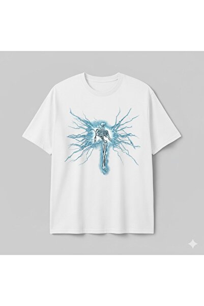 CLASSY.MODA Μπλουζάκι Unisex Oversize με στάμπα Ηλεκτρικού Ρεύματος Σκελετού