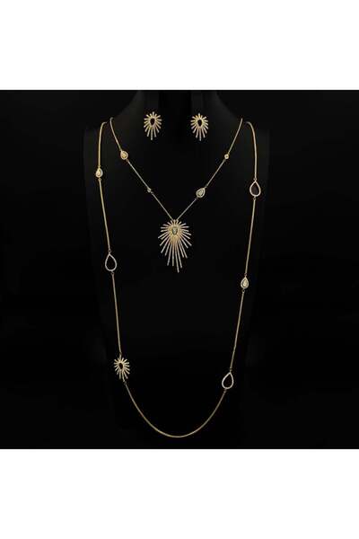 Generic سلسال طويل بحلق زركون دقة ألماس ذهبي إصدار خاص (3قطع) بضمان على اللون...