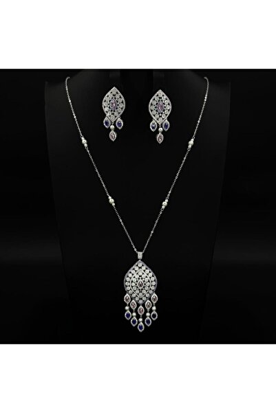 Generic سلسال طويل بحلق زركون دقة ألماس فضي إصدار خاص (3قطع) بضمان على اللون ...