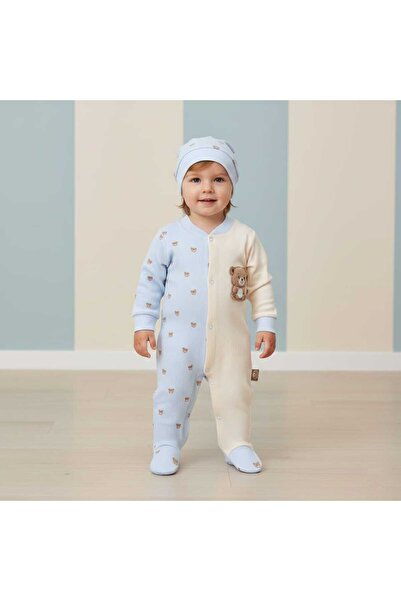 AHSEN ALYA BEBE MODA Mini Okyanus Erkek Bebek Ayı Armalı Şapkalı Tulum