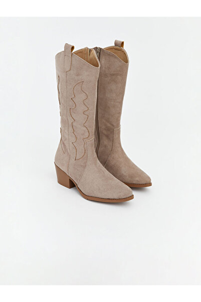 LC Waikiki Lcw Steps Beige Leather-Look Women's Cowboy Boots