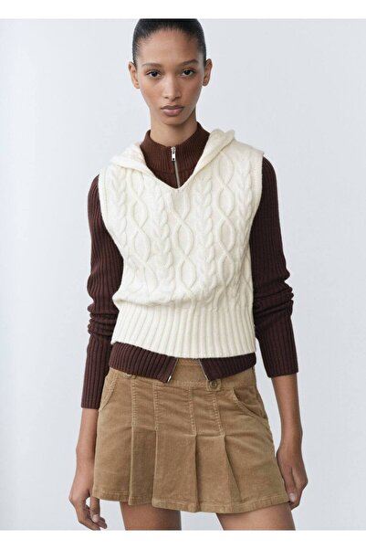 MANGO Woman Kapüşonlu örgü desenli yelek