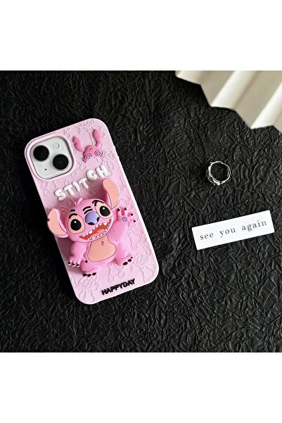 HYPERSOFT غطاء سيليكون لطيف بنمط ستيتش مع حامل متوافق مع آيفون 15 بلس و14 بلس...