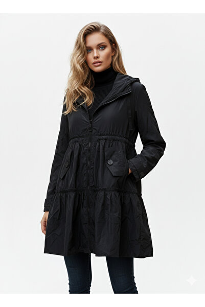 Monte Cervino İtalyan Tasarımı Kapüşonlu Büzgülü İnce Mont