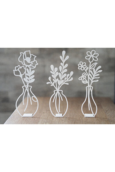 Eyiser Store 3’lü Minimal Plastik Çiçek Vazo Figürü | Modern Dekoratif Obje (...