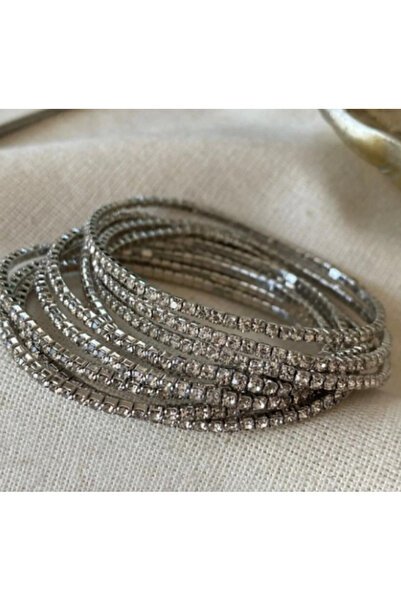 Ervalina سوار مرن من حجر الزركون باللون الفضي