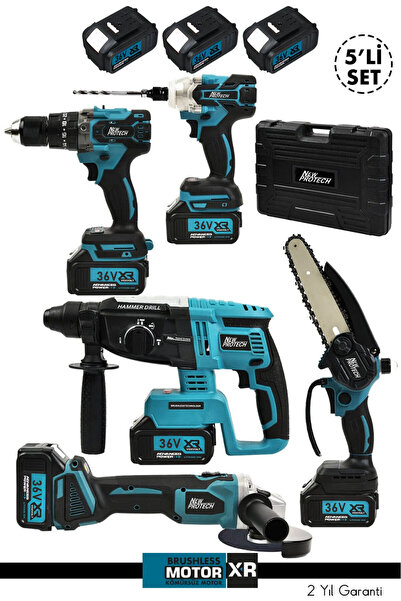 newprotech 2.0ah Kömürsüz Darbeli 5'li Set Şarjlı Hilti Taşlama Somun Sıkma A...