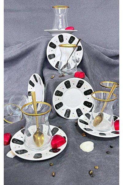 ers erbaşlar Zarafet Gold Decorated 12 Piece Tea Set for 6 People, Tea Cup Set