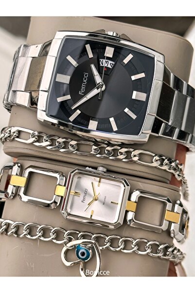 Ferrucci Valentine's Day Gift, Yellow Silver Color Steel Cord, Rectangular Ca...