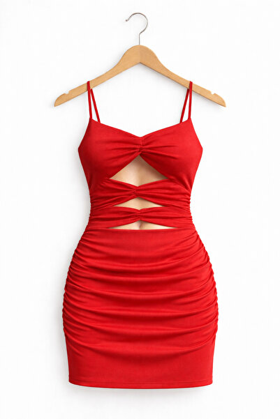 ENMADAM Red Strapless Low-Cut Mini Dress