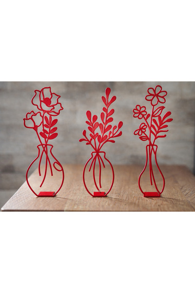 Eyiser Store 3’lü Minimal Plastik Çiçek Vazo Figürü | Modern Dekoratif Obje (...