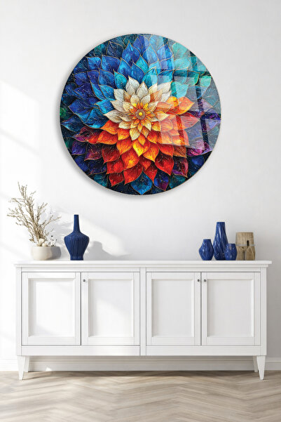 TAULART Colorful Lotus Flower Mandala Art Unbreakable Glass Painting