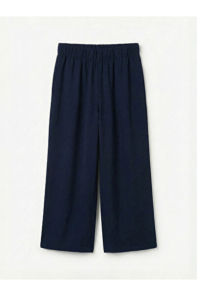 LC Waikiki Navy Blue Women's Wide Leg Pants with Elastic Waist