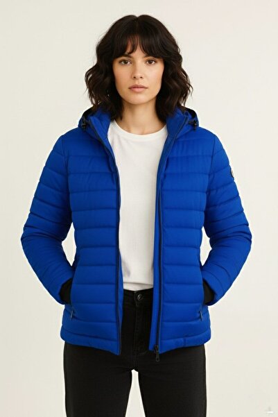 İNDİRİM MODAM Kadın Kapüşonlu Mont Ceket Su İtici Kumaş Kapitone Astarlı