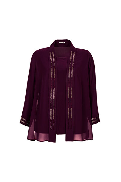 MİYORO Plus Size Women's Suit with Folded Collar