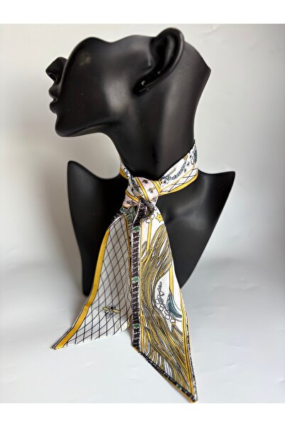 BHR AKSESUAR Тънък шал с мотиви, панделка (6x85 cm)