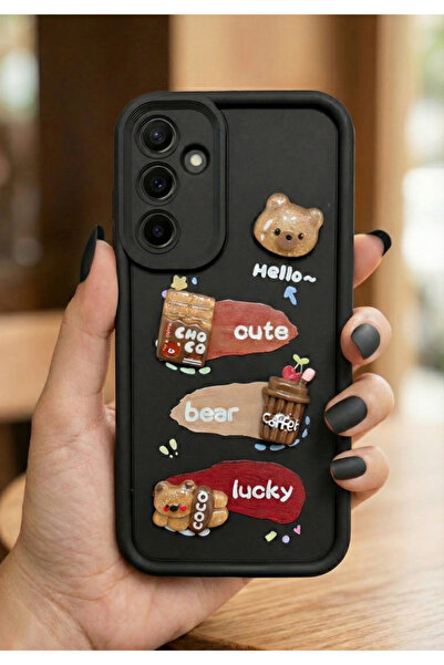 Rivor Samsung Galaxy S25 FE Uyumlu Kılıf Kamera Korumalı Kabartmalı Ayıcık Ve...