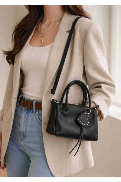 HAS MODA Women's Charm Detailed Soft Leather Hand and Shoulder Bag