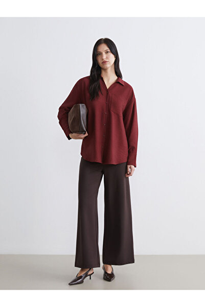 LC Waikiki Lcw Comfort Brown Wide Leg Women's Trousers with Elastic Waist