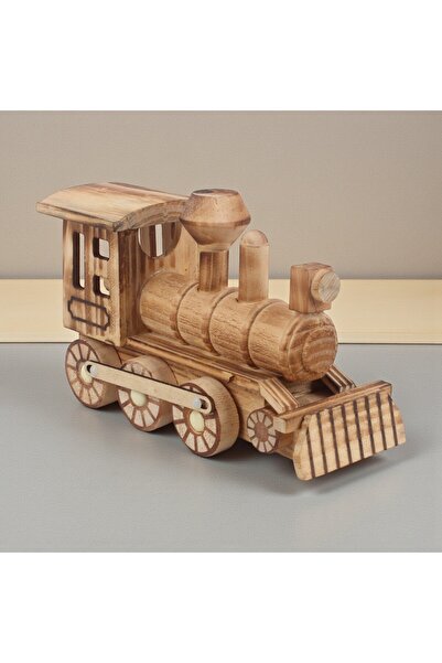 VDT STORE El Yapımı Doğal Ahşap Tren Oyuncak – Dekoratif Demiryolu Maketi Kol...