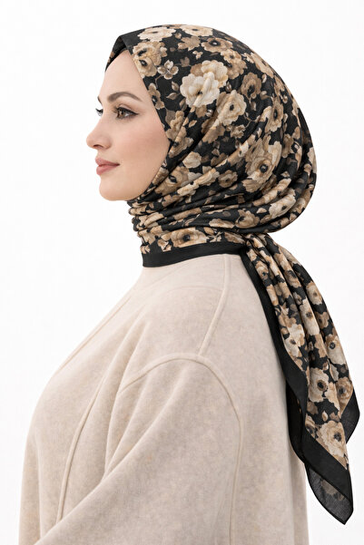 VALURESS Siyah Pamuklu Desenli Dijital Bambu Kraş Eşarp, Yumuşak Dokulu, Terl...