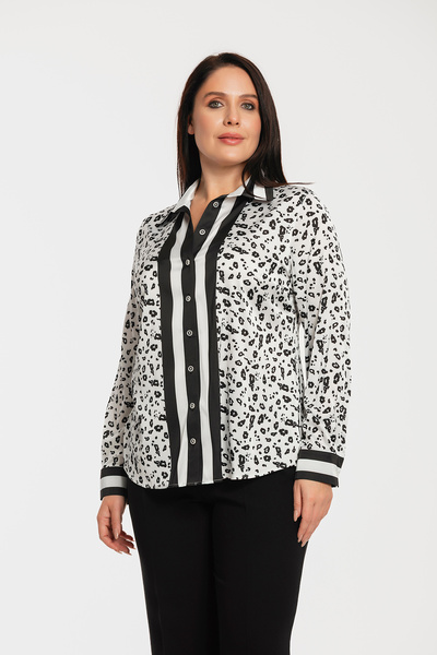 MİYORO Leopard Printed Plus Size Satin Shirt
