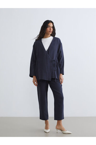 LC Waikiki Pantaloni de damă din muselină cu textura croială albastru bleumarin