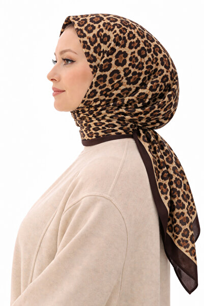 VALURESS Kahverengi Pamuklu Dijital Bambu Kraş Eşarp, Yumuşak Dokulu, Terletm...