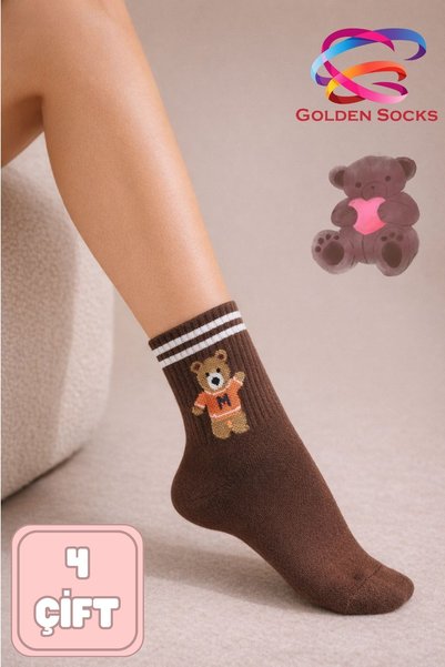 GOLDEN SOCKS Women's Cotton Socks 4 Pairs Teddy Bear Patterned Comfortable Daily Socks