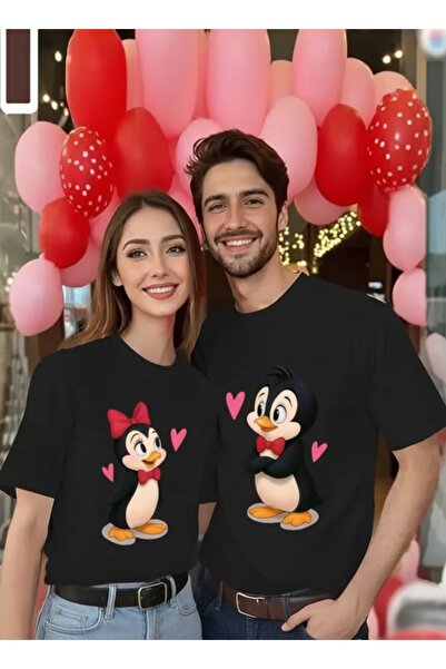 one button Cute Penguin Design Matching Couple Lover Combination Regular T-Sh...