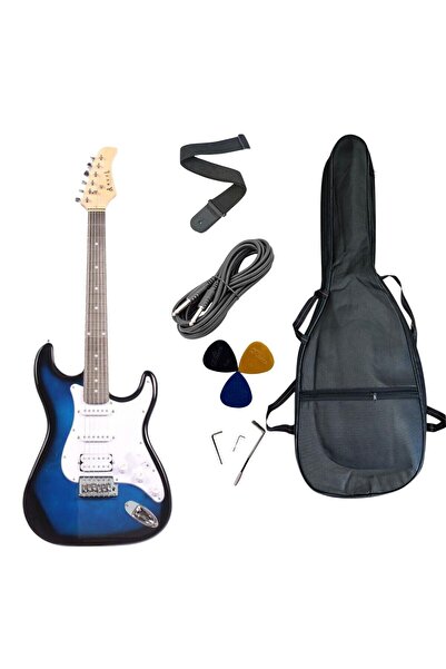 Sazhane Strat Kasa Hss Manyetik AEG100 Mavi Elektro Gitar(Kılıf-pena-kablo Da...