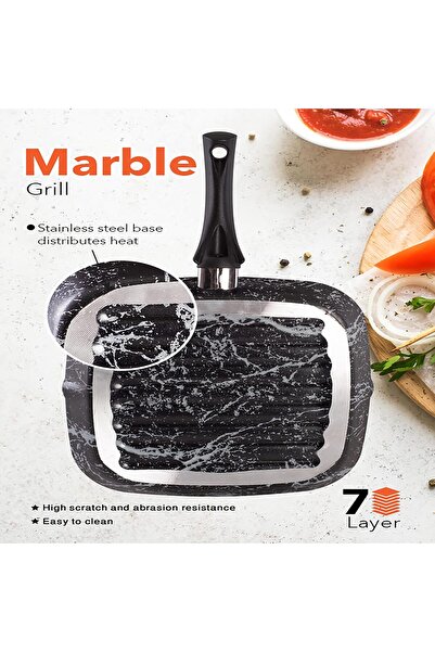 Generic Granite Grill Pan with Bakelite Handle, 28 cm, Gray