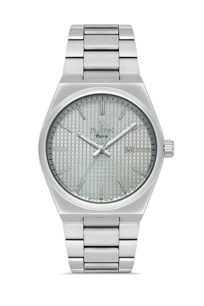 Platin Pierre Pl-1260Ga-A9 Men's Steel Band Calendar Wristwatch