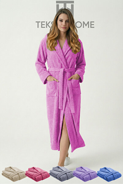 TeksNil Home 100% Cotton Unisex Bathrobe with Shawl Collar and Pockets, Large...