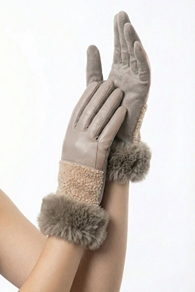 robanu Women's Mink Lamb Wool Fur, Suede with Plush Fur Cuffs and Leather-Loo...