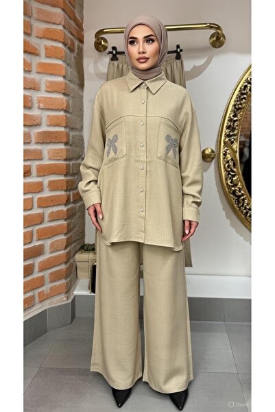 EB SCARF Linen Double Suit with Embroidery Detailing