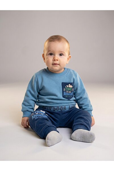 Nazar Kids Erkek Bebek Outdoor Life Baskılı 3 İplik Alt Üst Takım