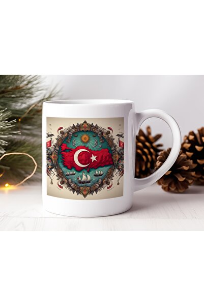 Beramussa كوب بتصميم ملصق يحمل العلم التركي والتفاصيل التاريخية - هدية ذات طا...